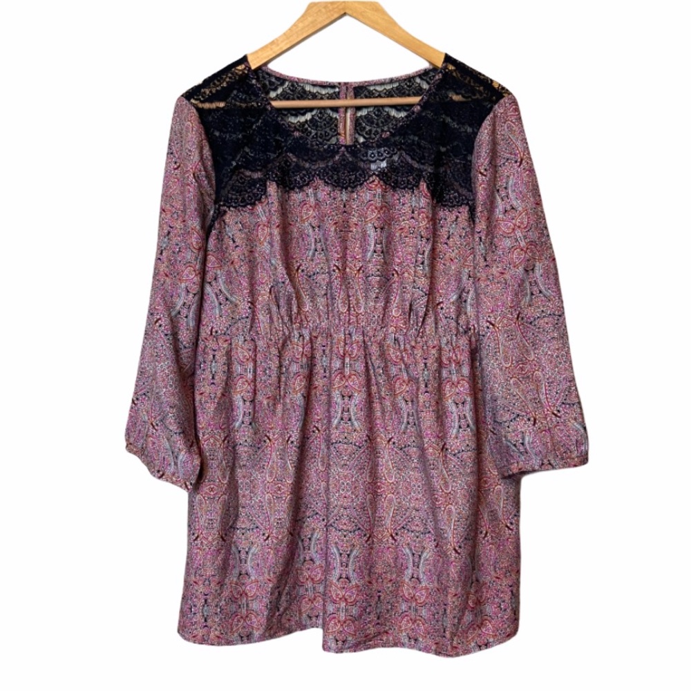 Motherhood Maternity Print and Lace Blouse‎